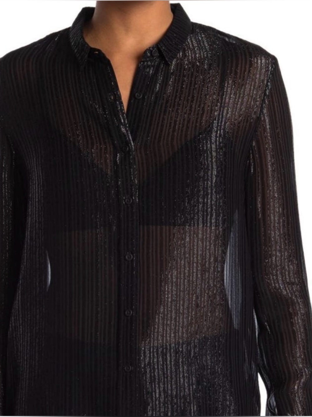 RtA “Blythe" Tonal Stripe Sheer Long Sleeve Shimmery Blouse. Size S